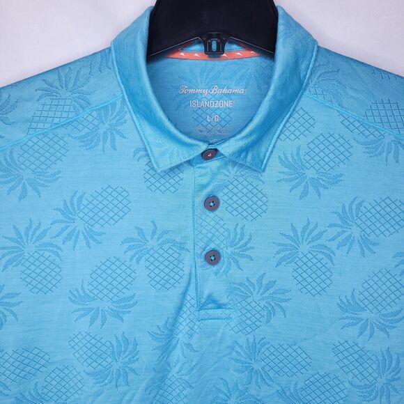 Tommy Bahama Polo Shirt Mens Large Floral Blue Islandzone Hawaiian Pineapple - Picture 1 of 11